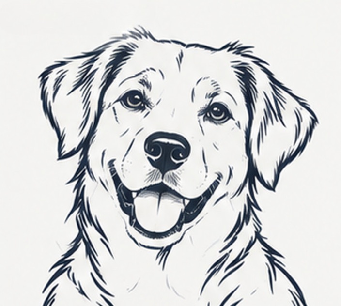 Simplified black-and-white vector-style line-art result of the dog